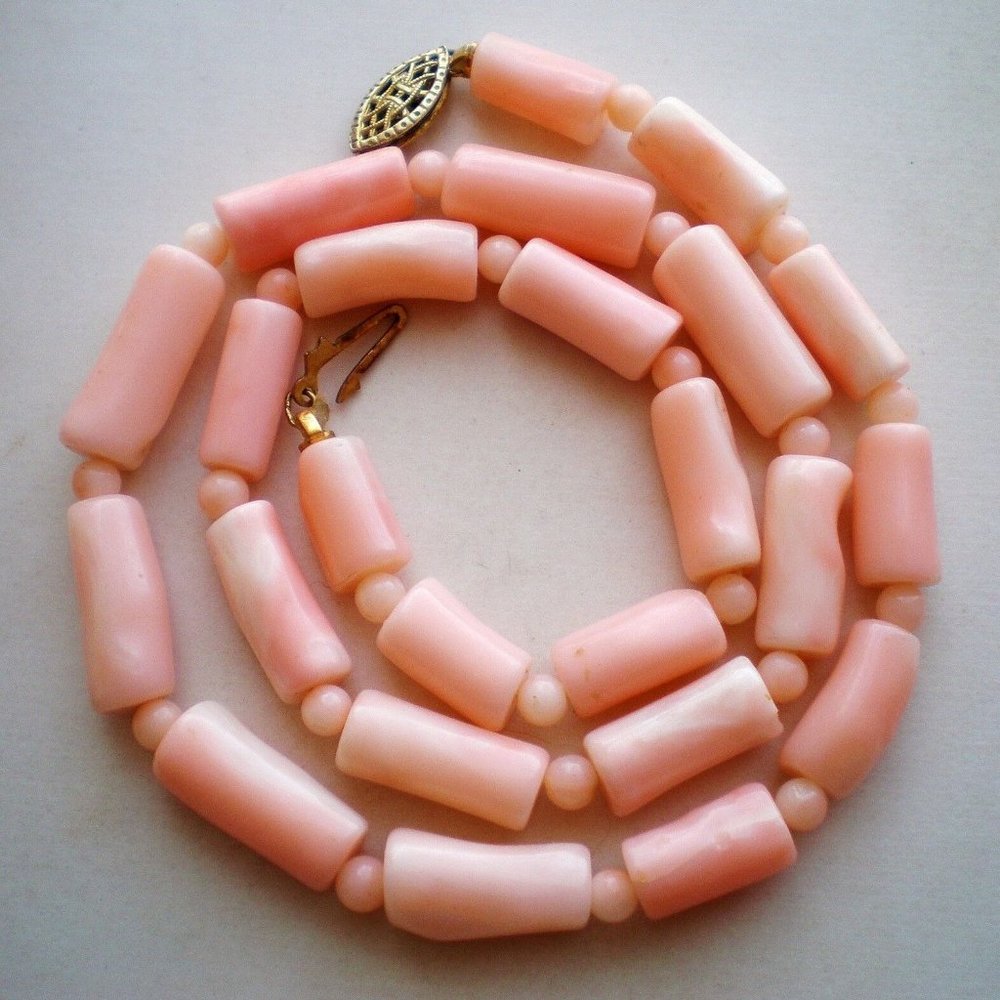 Sterling Silver 925 Natural Genuine Pink Angel Skin Coral Beaded Necklace